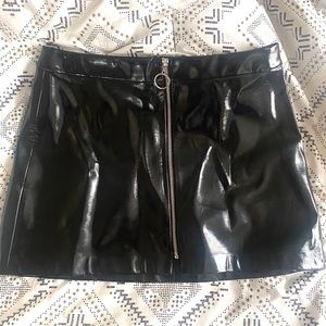 Zara Black Patent O Ring Zip Up Skirt